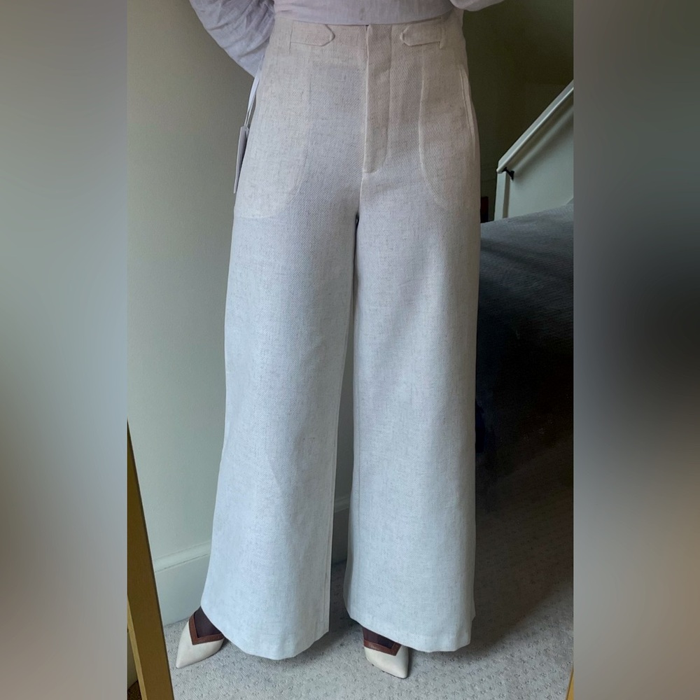 Torn by Ronny Kobo Women's Bernard Wide Leg High Waist Pant  Ivory/Brown Small
